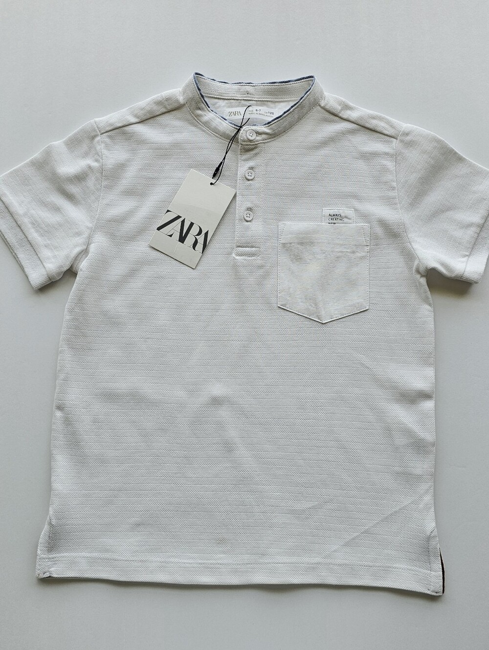 ZARA Boys White Short-Sleeve Henley Tshirt Top with Chest Pocket NWT